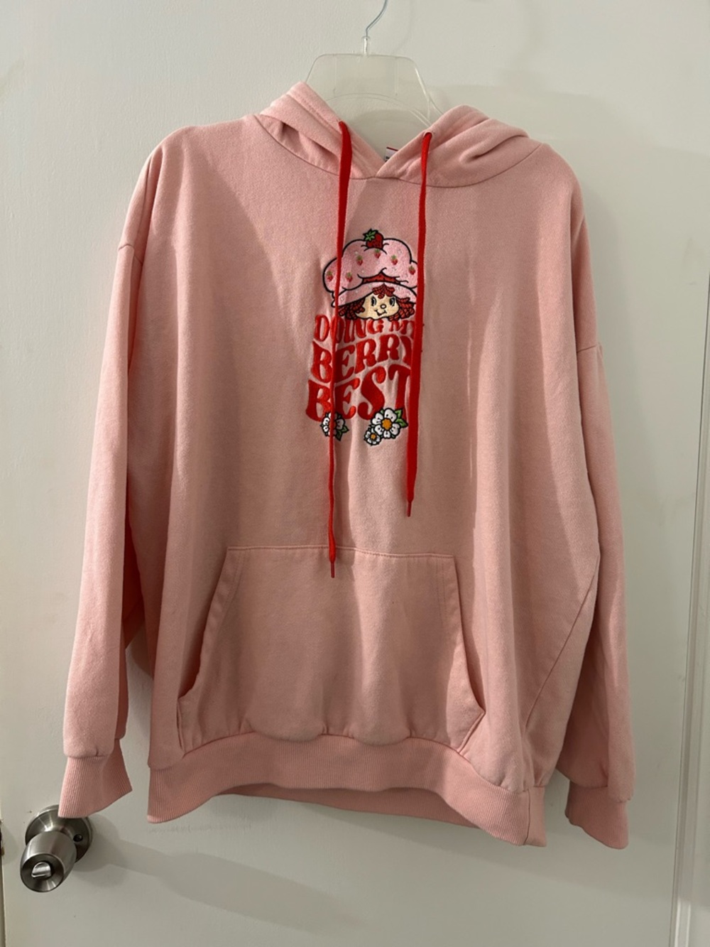 Strawberry Shortcake Graphic Hoodie with Red Drawstrings - Women's Pullover